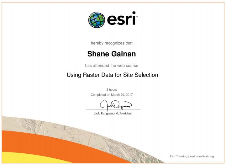 Certificate of Completion for ESRI Course